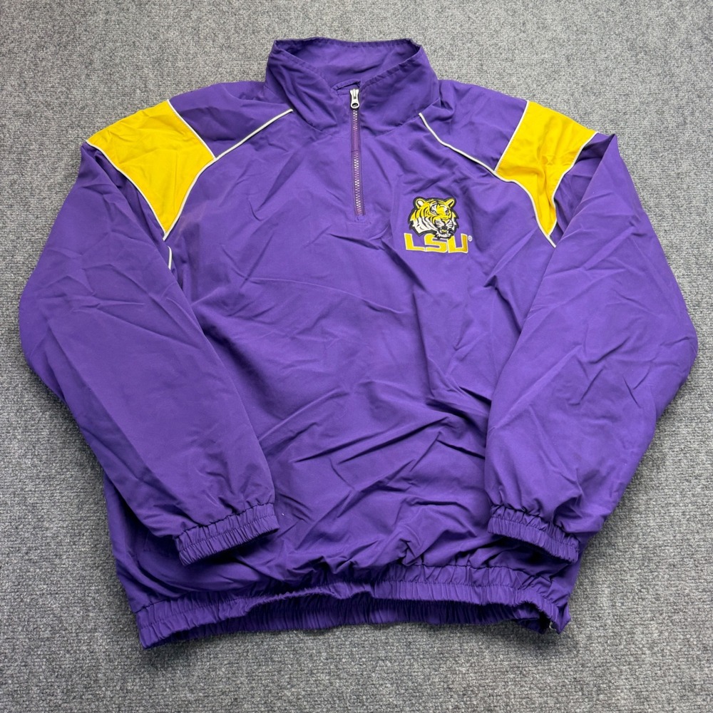 LSU Tigers 58 Sports Mens XL Purple Gold 1/4 Zip Windbreaker Pullover Jacket